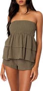 EDIKTED Harleigh Strapless Smocked Top
