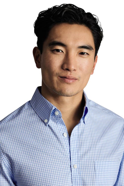 Charles Tyrwhitt Non-iron Stretch Poplin Check Shirt In Blue