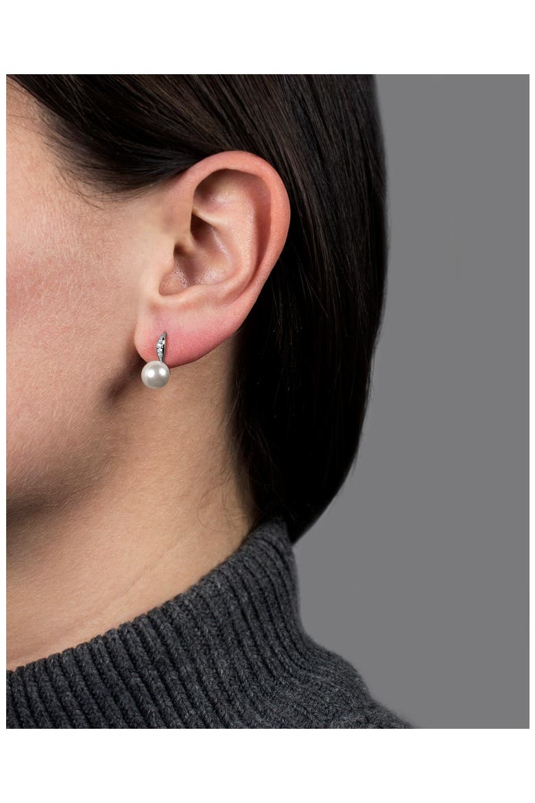 Pavé CZ & Faux Pearl Drop Earrings, Alternate, color, WHITE/ CLEAR/ SILVER