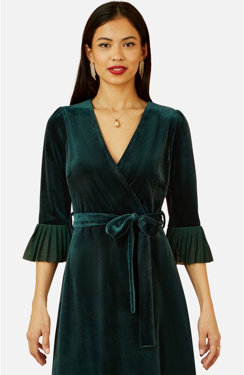 Yumi Velvet Wrap V-Neck Midi Dress, Alternate, color,