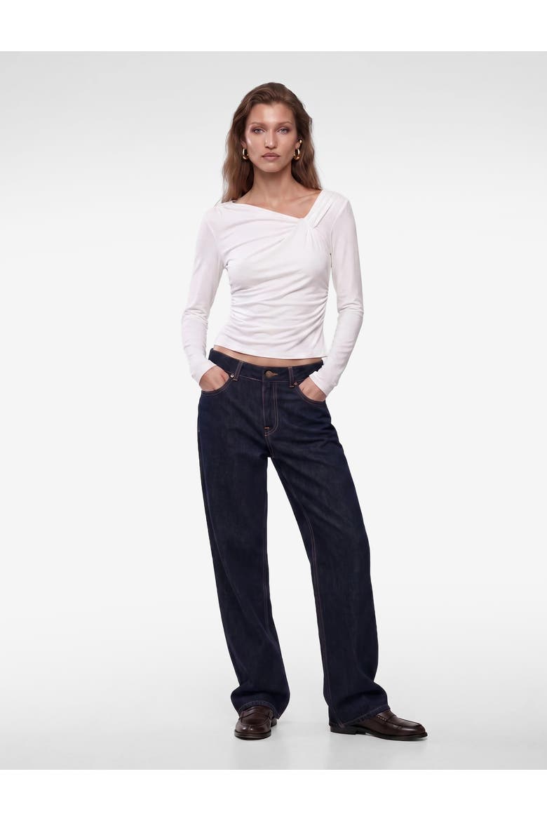 Draped Long Sleeve V-Neck Top, Main, color, ECRU