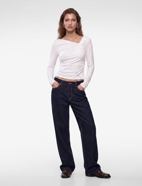 Draped Long Sleeve V-Neck Top