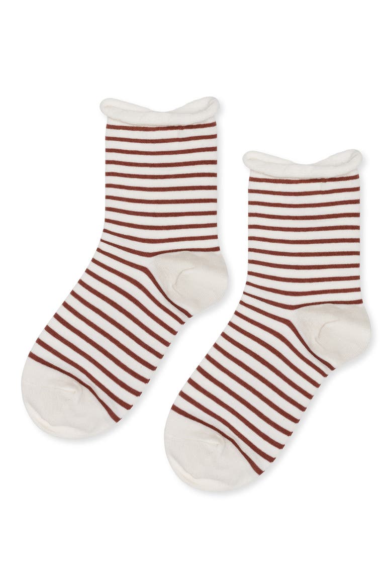 Nautical Stripe Crew Socks, Main, color, MOCHA