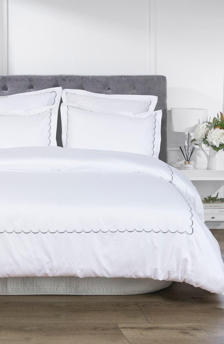 MELANGE HOME Scallop Embroidered 600 Thread Count Cotton Duvet Cover Set, Alternate, color, Grey