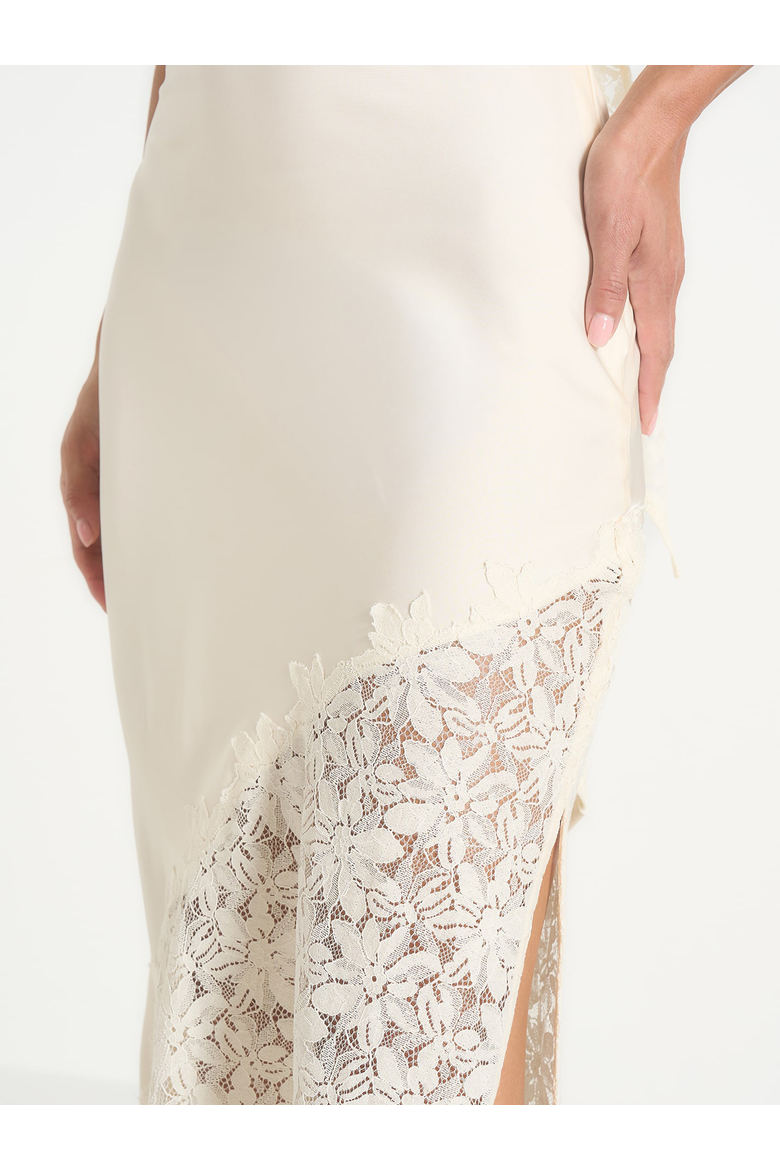 Belle Satin Lace Maxi Skirt, Alternate, color, Champagne
