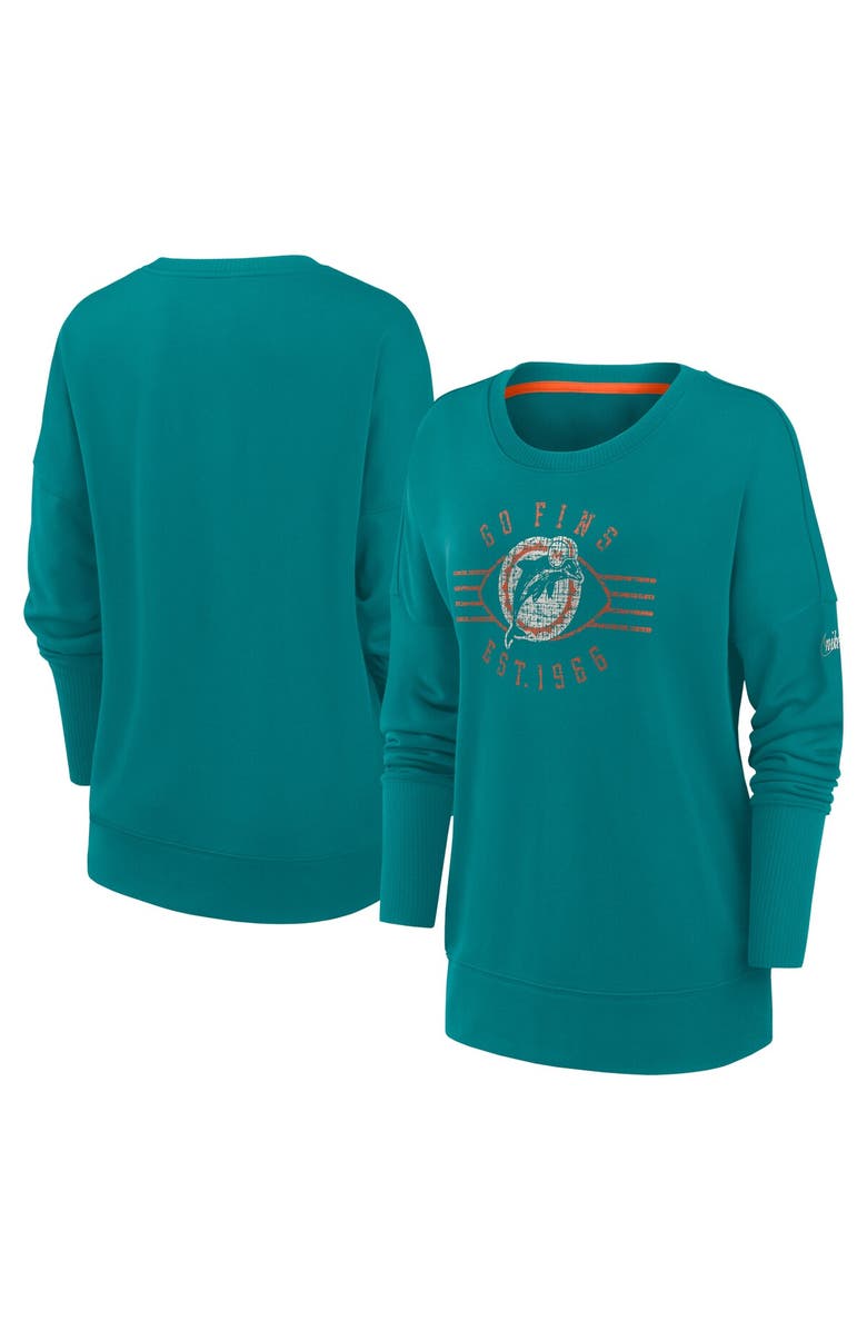 Nike Women's Nike Aqua Miami Dolphins Rewind Playback Icon Performance Pullover Sweatshirt, Main, color, Aqua