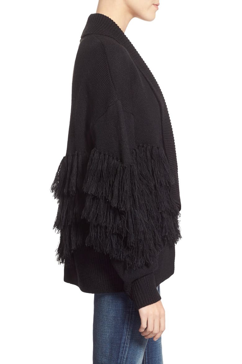 Fringe Open Front Cardigan, Alternate, color, BLACK