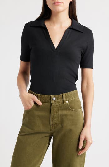 Madewell Drapey Rib Polo In Black
