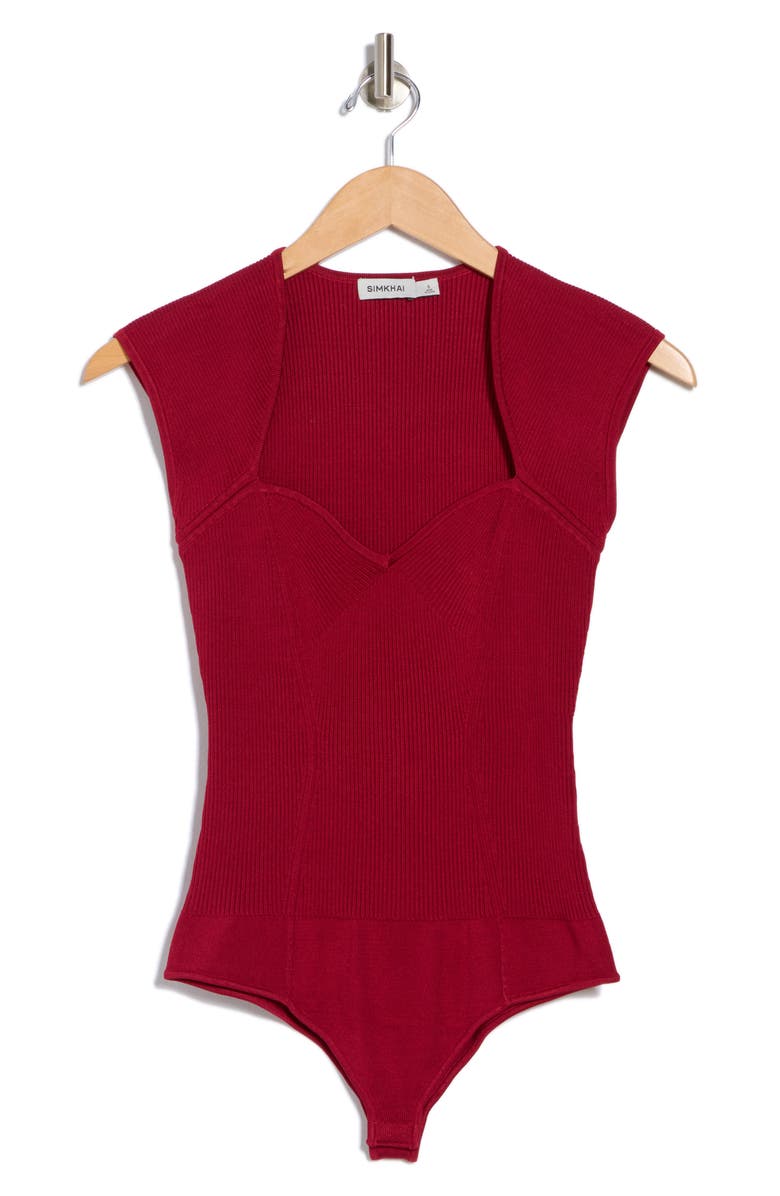 Simkhai Barbara Sweetheart Bodysuit, Alternate, color, Cherry