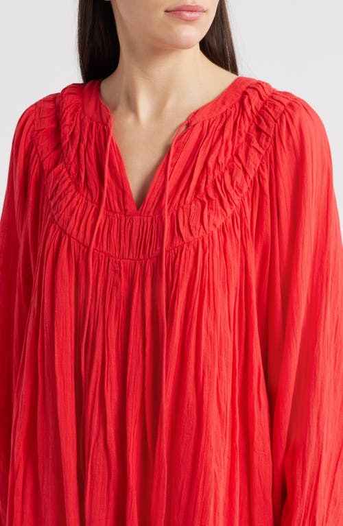 Frnch Aissya Long Sleeve Cotton Shift Dress In Rouge