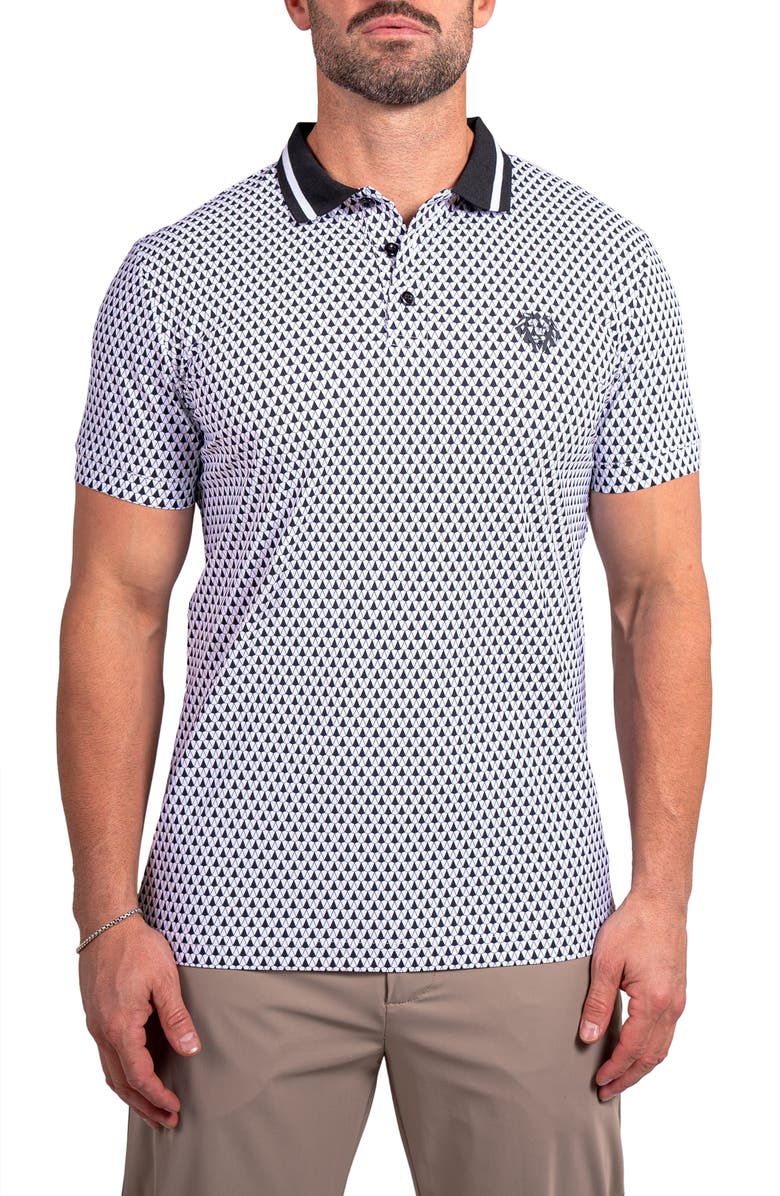 Maceoo Ascension0036 White Geo Print Stretch Nylon Polo, Main, color, White