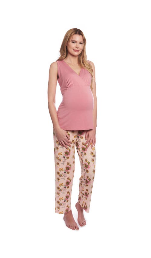 Everly Grey Analise During & After 5-piece Maternity/nursing Sleep Set In Pink