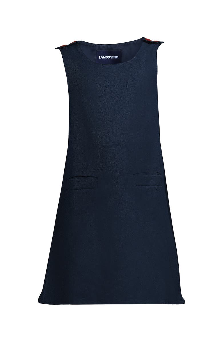 Lands' End Girls Contrast Button Side Pleat Jumper, Main, color, Academic Classic Navy