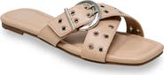 CHASE AND CHLOE Grommet Cross Strap Slide Sandal