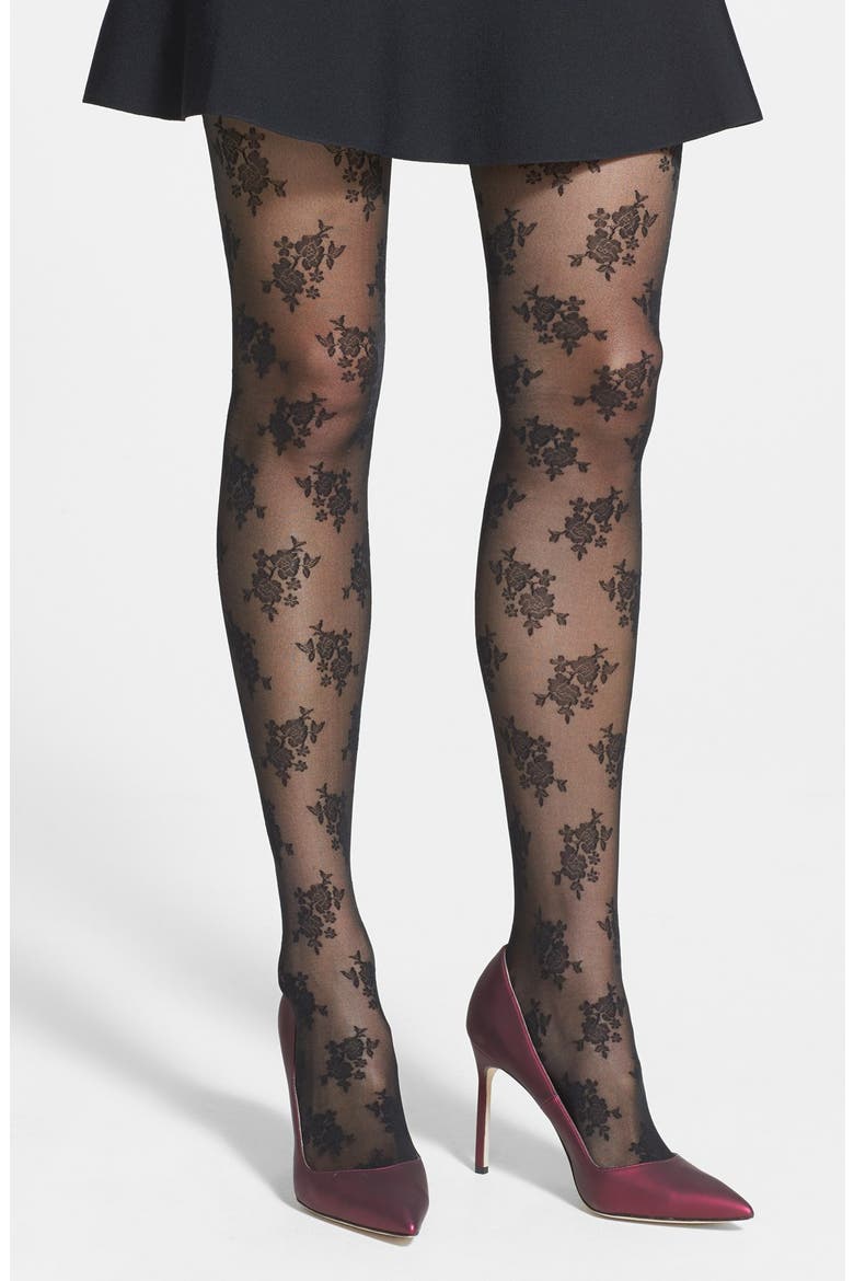 Floral Tights, Main, color, BLACK