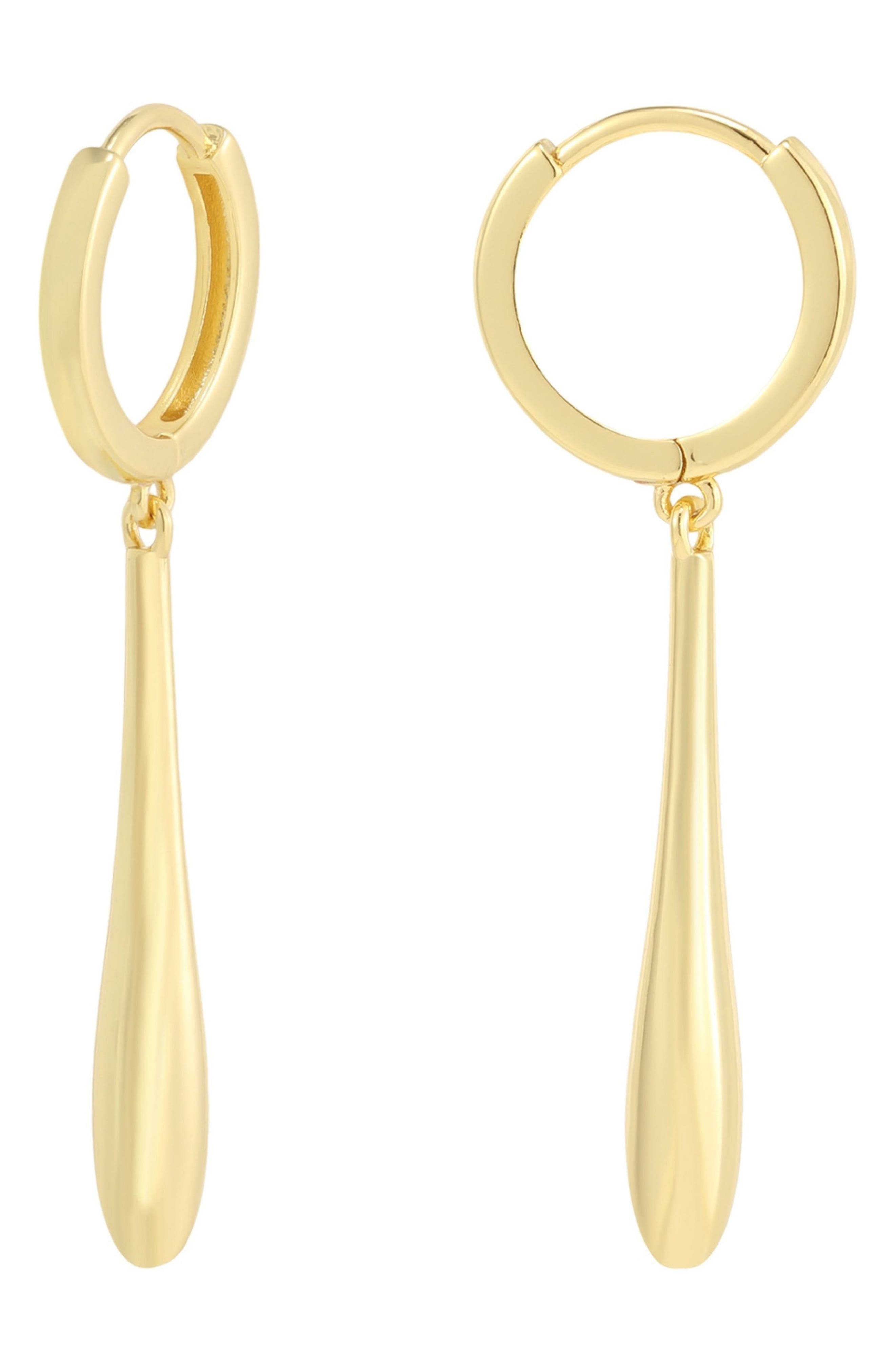 14k Gold Plated Elongated Teardrop Huggie Hoop Earrings