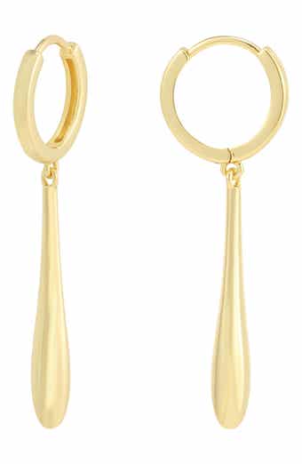 14k Gold Plated Elongated Teardrop Huggie Hoop Earrings