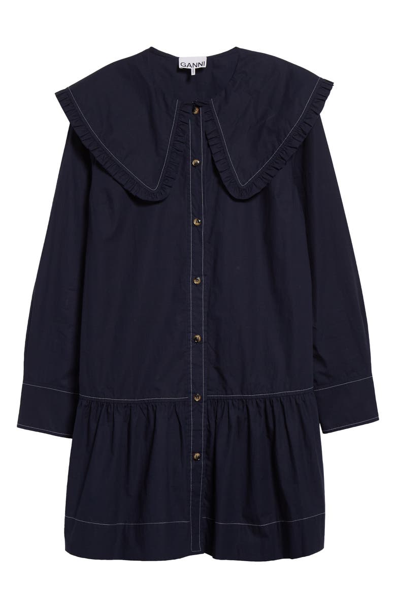 Ganni Big Collar Long Sleeve Organic Cotton Poplin Minidress, Alternate, color, 