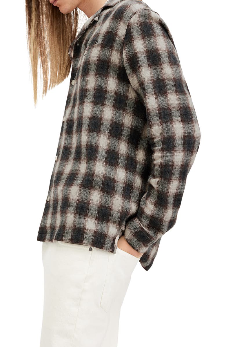 AllSaints Underground Check Long Sleeve Camp Shirt, Alternate, color, Bison Red