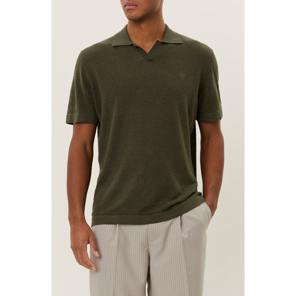Les Deux Emmanuel Linen & Cotton Polo Sweater In Forest Green