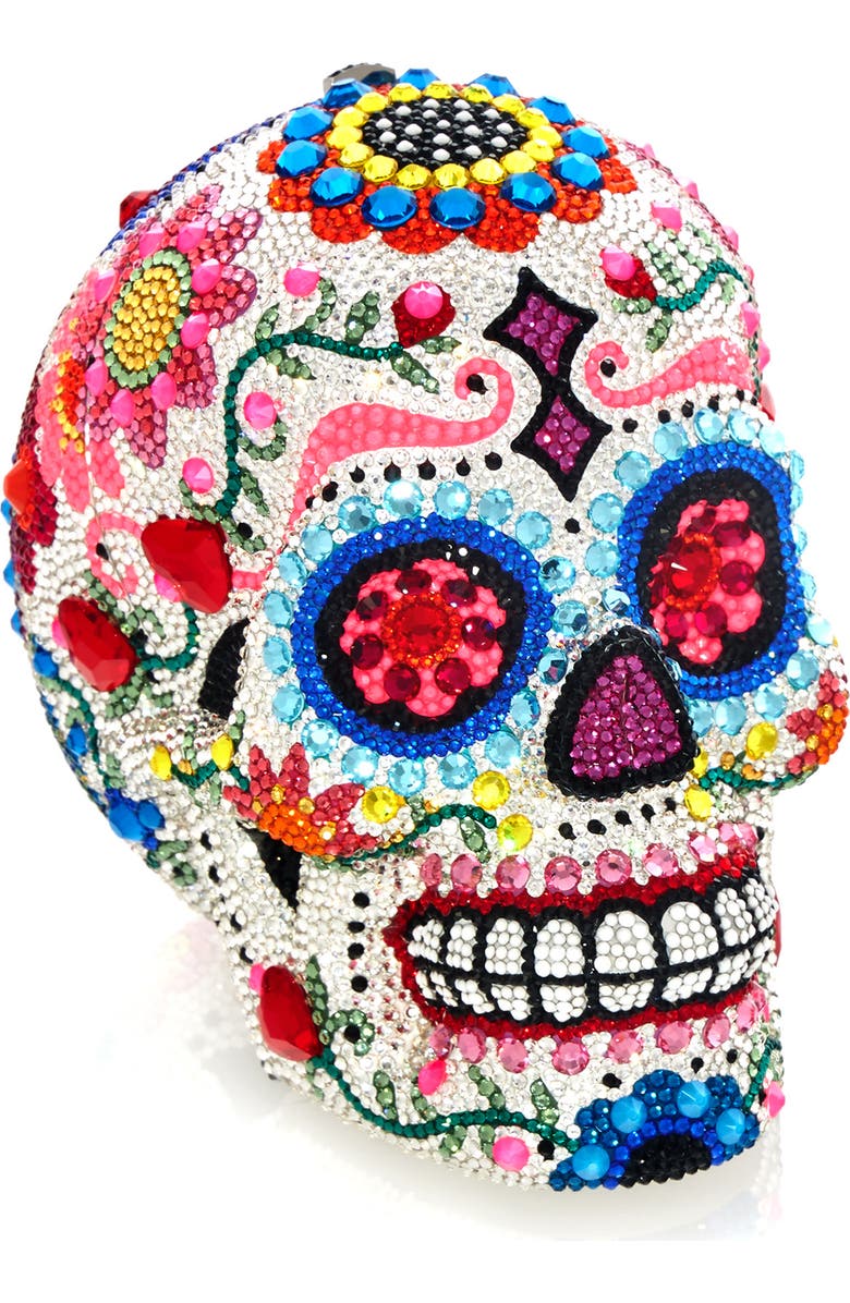 JUDITH LEIBER COUTURE Calavera Sugar Skull Crystal Clutch, Alternate, color,