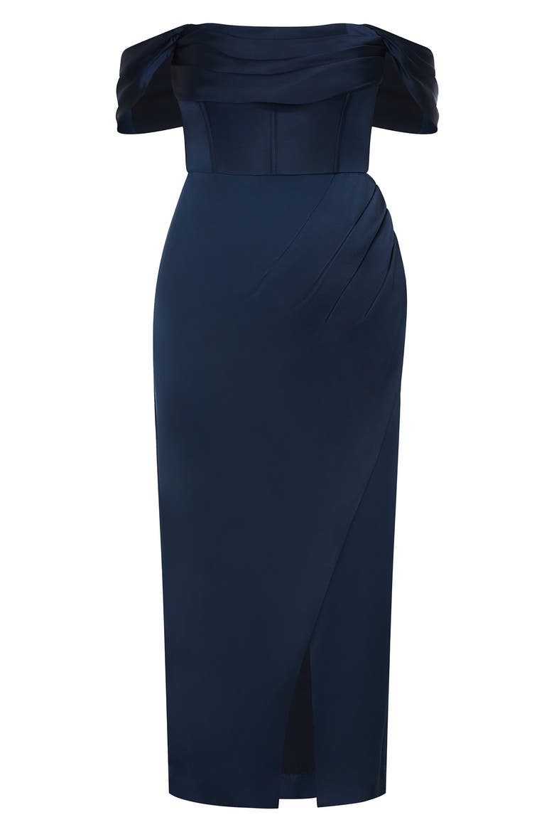 Forbidden Off the Shoulder Maxi Dress, Alternate, color, NAVY