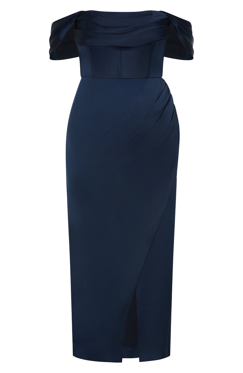 City Chic Forbidden Off the Shoulder Maxi Dress, Alternate, color, Navy