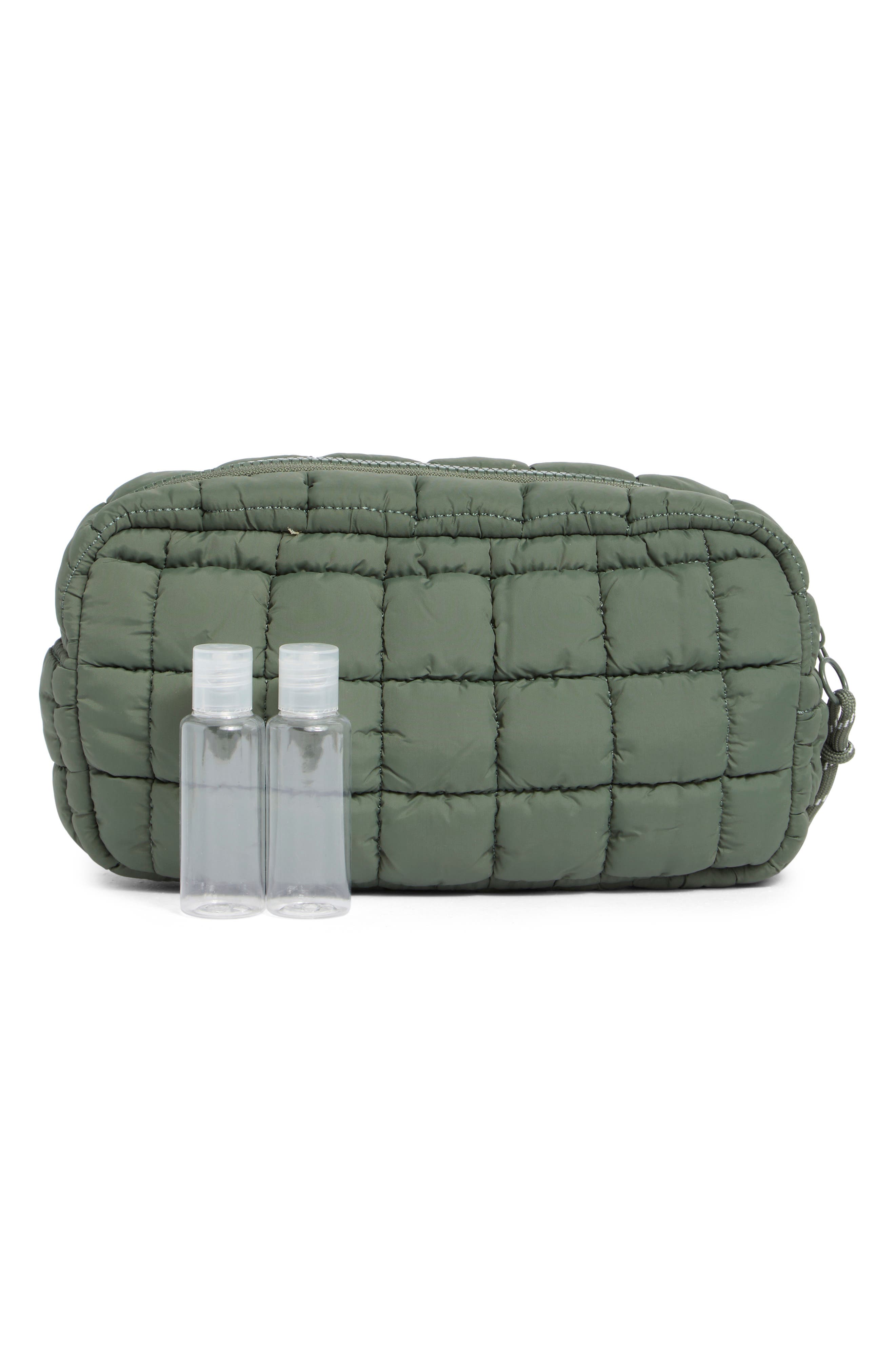 Quilted Nylon Cosmetic Pouch, Alternate, color, OLIVE