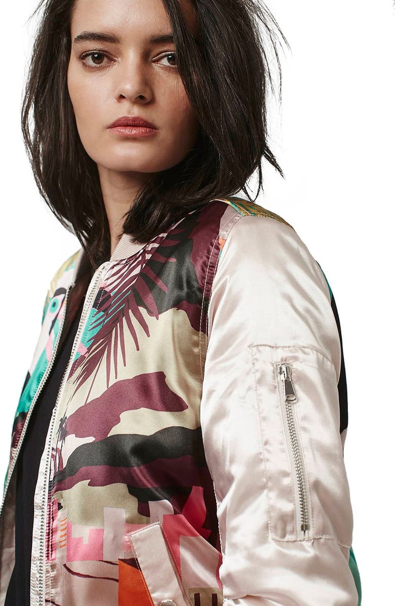 Topshop 'Rio Parrot' MA1 Bomber Jacket, Alternate, color, 