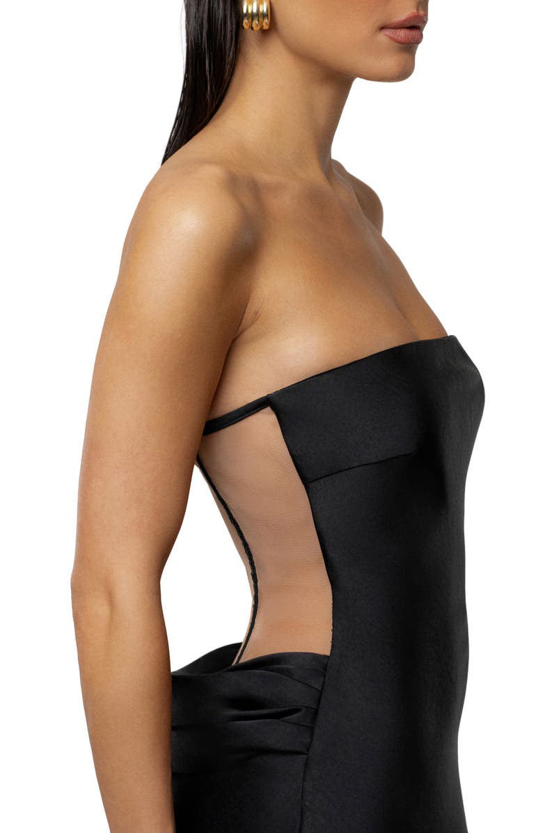 JLUXLABEL Regal Rising Corset Back Strapless Satin Gown, Alternate, color, Black