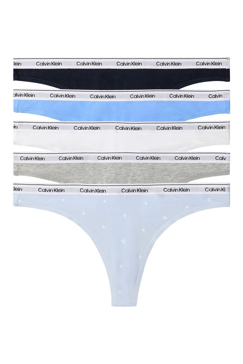 Assorted 5-Pack Cotton Blend Thongs, Main, color, SHORELINE/BLUE/ WHITE/GH/BLU