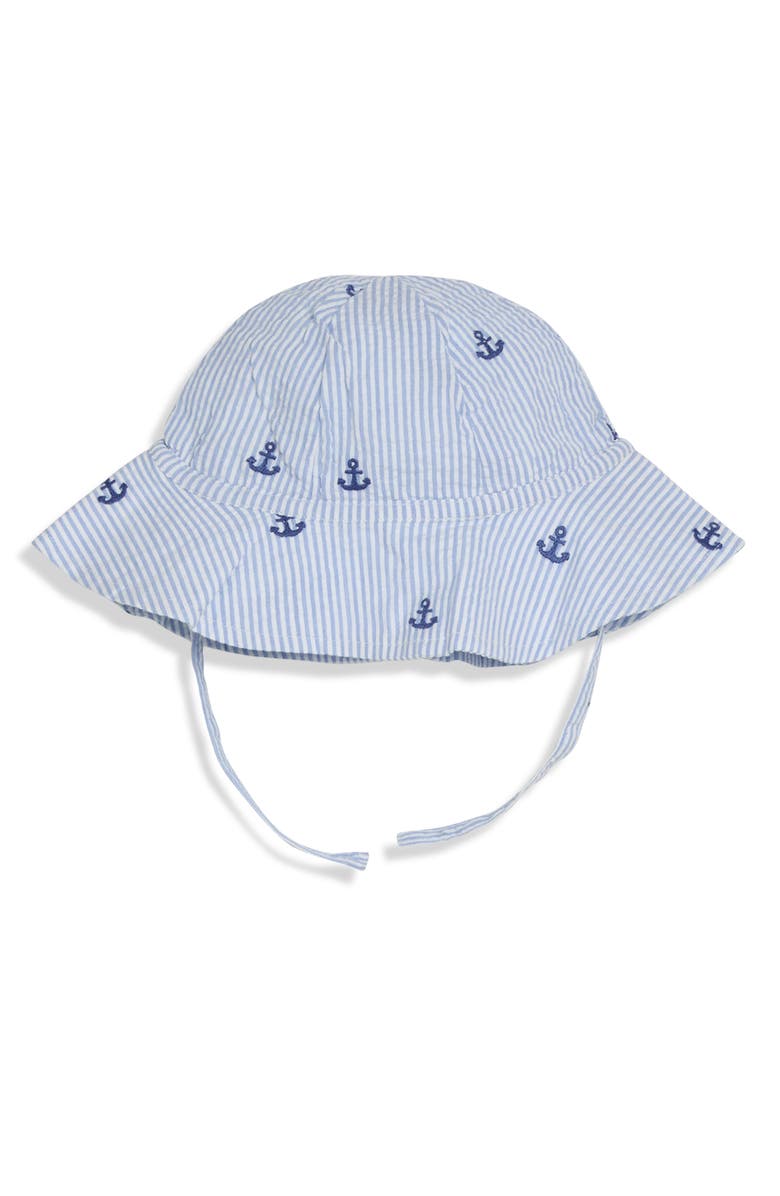 JOJO MAMAN BEBE Nautical Embroidered Romper & Sun Hat Set, Alternate, color, Blue