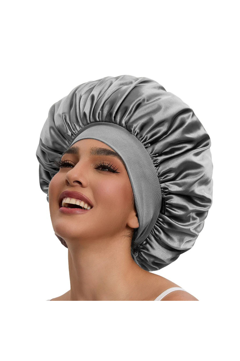 Satin Night Bonnet, Alternate, color, DARK GREY