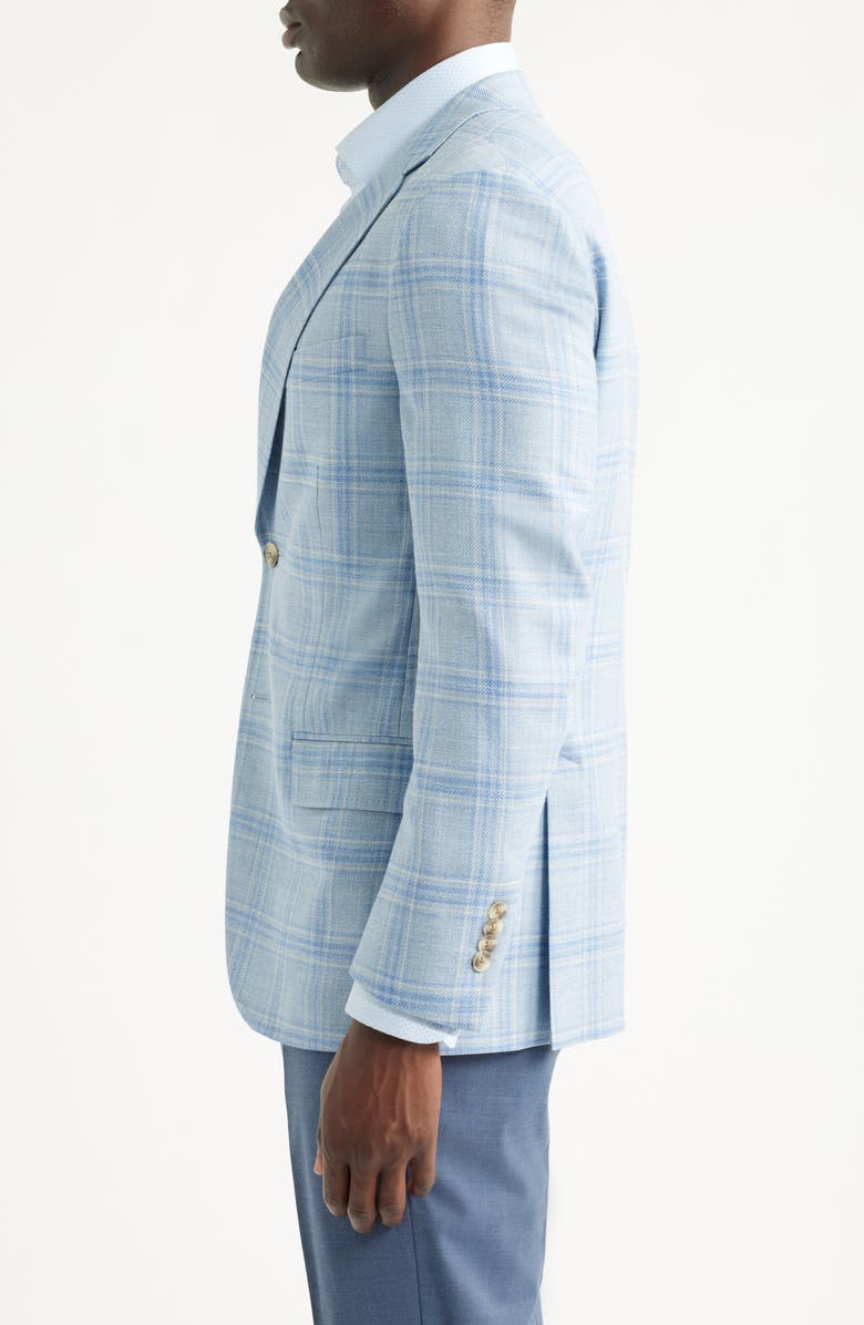 Peter Millar Hyperlight Soft Light Blue Plaid Wool & Silk Blend Sport Coat, Alternate, color, Light Blue