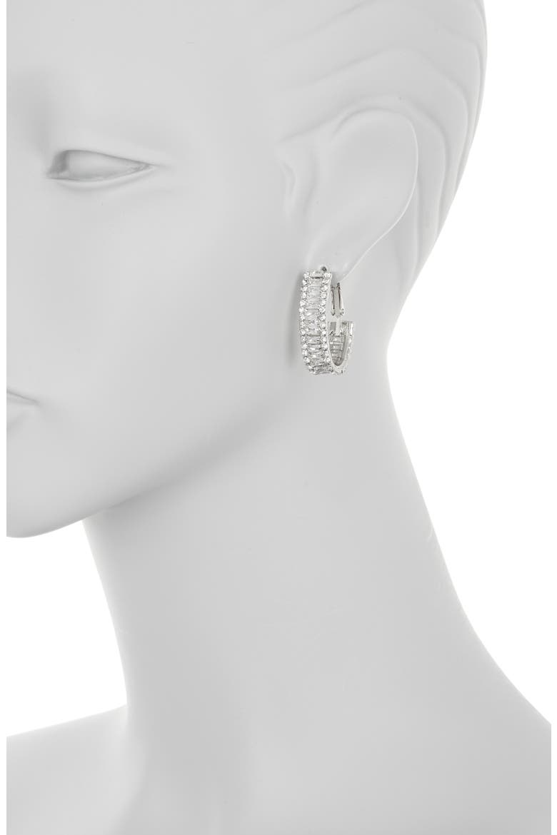 CZ Hoop Earrings, Alternate, color, SILVER