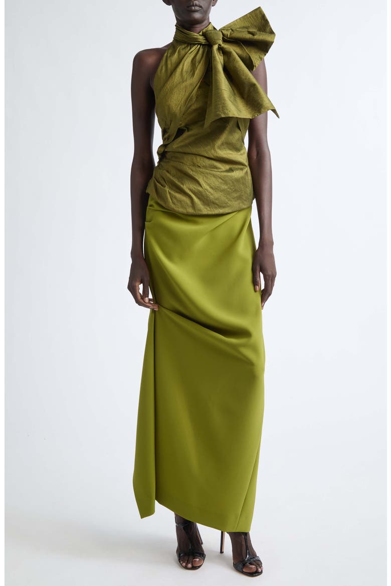 Bow Neck Silk Halter Top, Alternate, color, CALLALOO