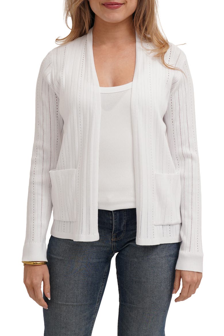 Pointelle Cardigan, Main, color, WHITE