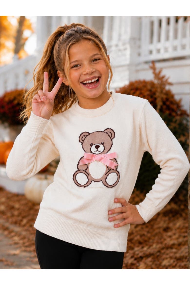 Sweet Teddy Bow Knit Sweater, Alternate, color, White