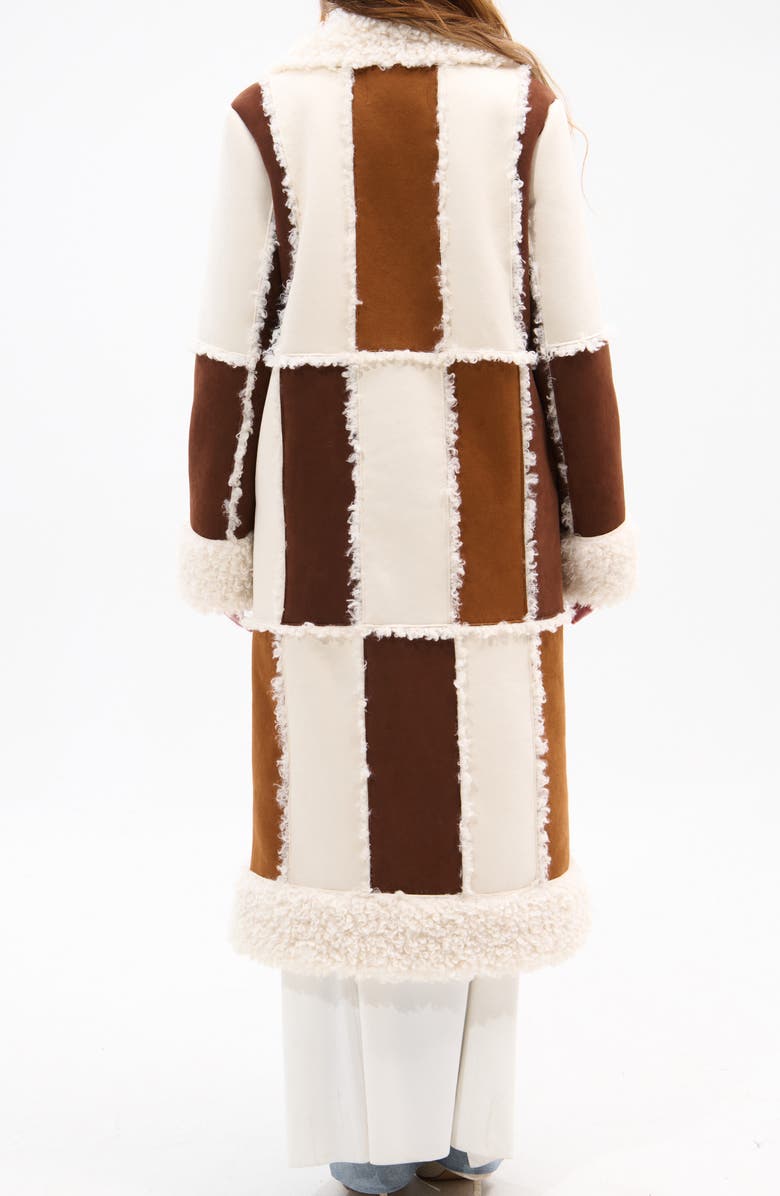 AZALEA WANG Telluride Longline Patchwork Coat with Faux Fur Collar, Alternate, color, Brown Multi