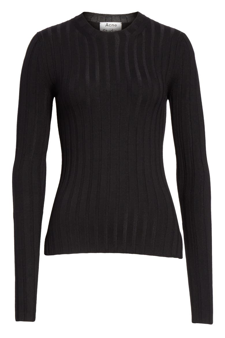 Ribbed Wool Blend Sweater, Alternate, color, BLACK