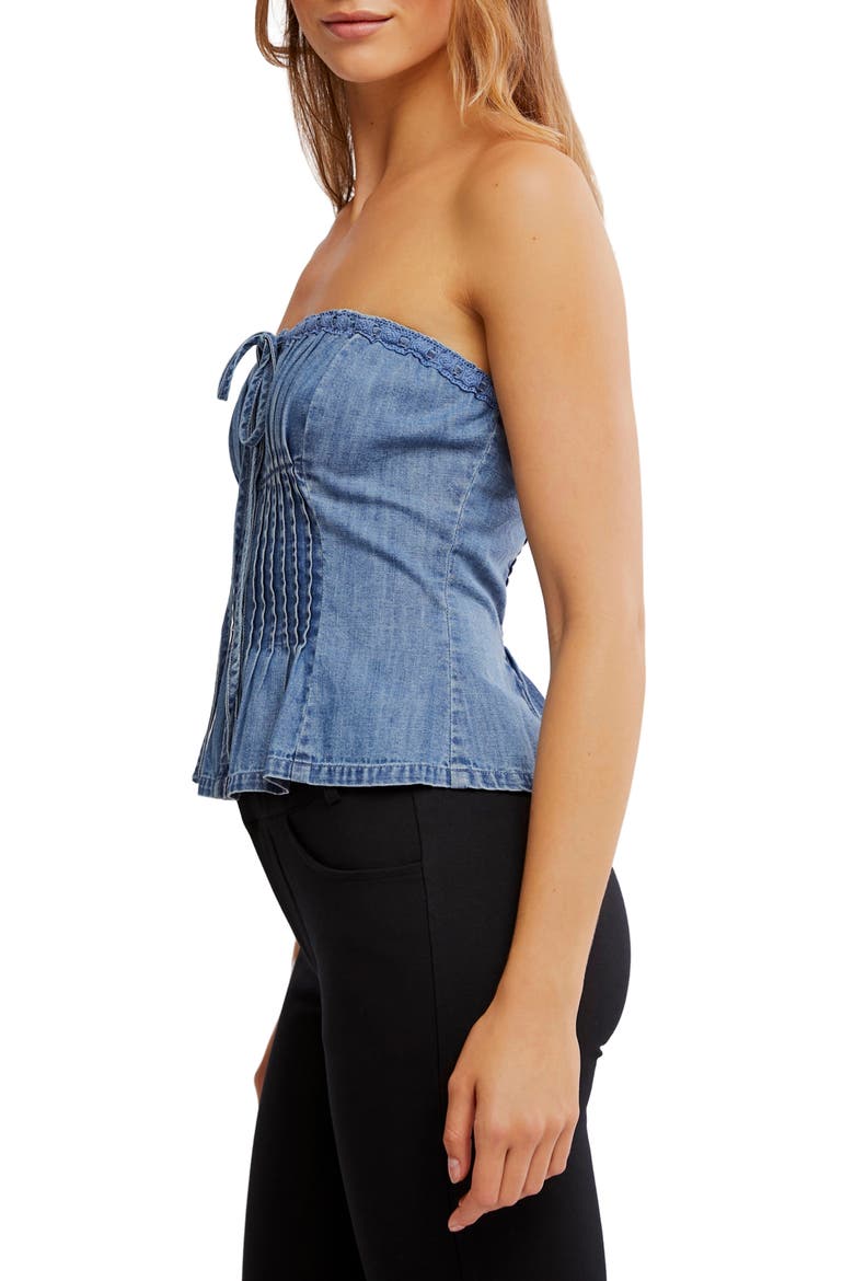 Wink Wink Denim Strapless Top, Alternate, color, MEDIUM WASH