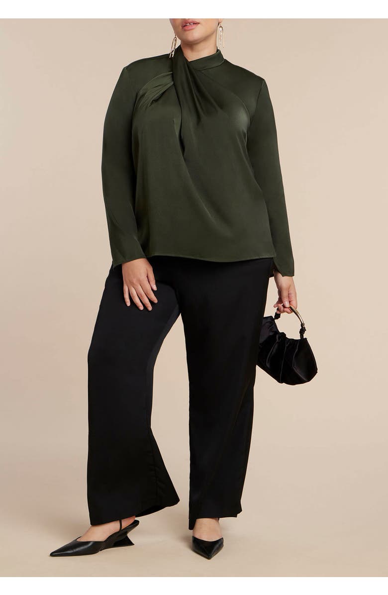 ELOQUII High Neck Drape Top, Alternate, color, Dark Forest Green