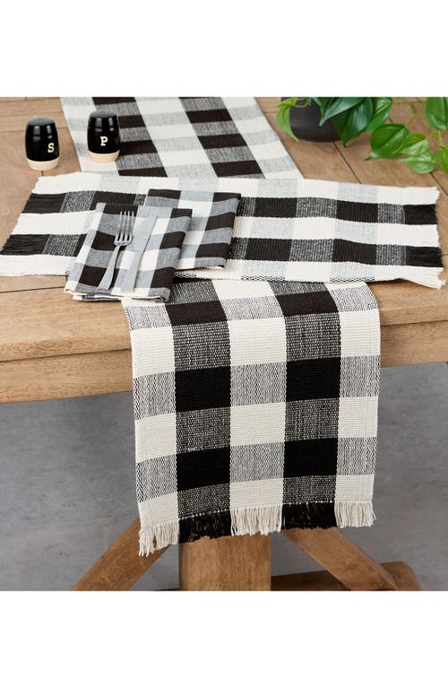 Design Imports Checkered Fringe Cotton Table Runner In Black