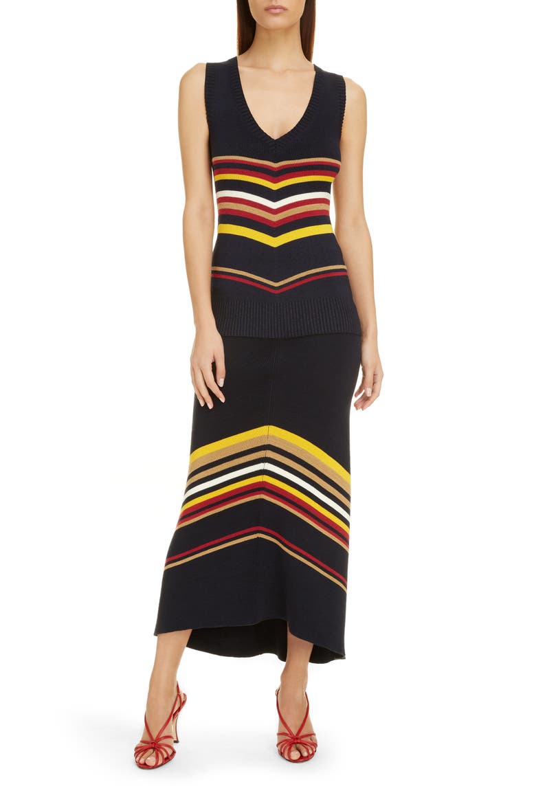 Stripe Hem Maxi Sweater Skirt, Alternate, color, NAVY/ CAMEL MULTI