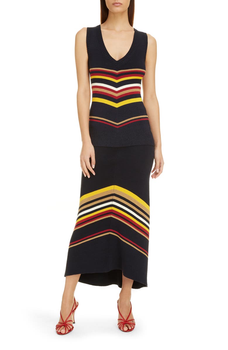 Victoria Beckham Stripe Hem Maxi Sweater Skirt, Alternate, color,