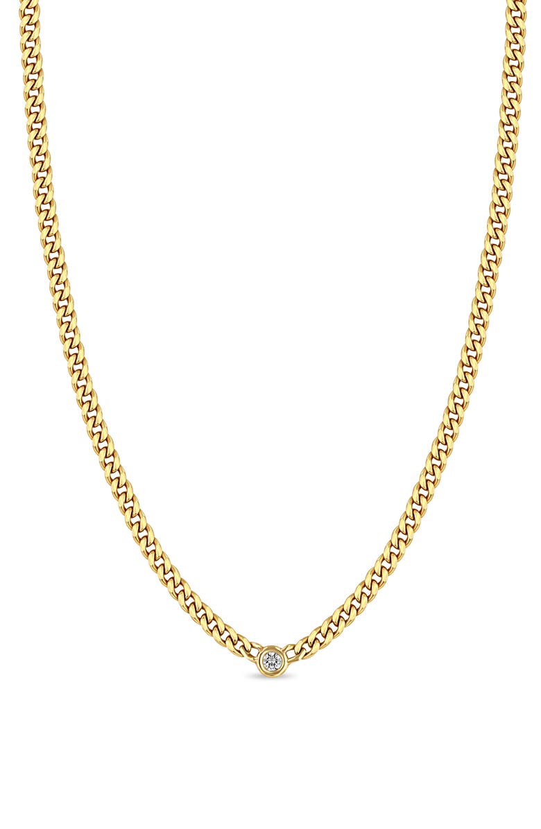 Zoë Chicco Floating Diamond Curb Chain Necklace, Main, color, Yellow Gold