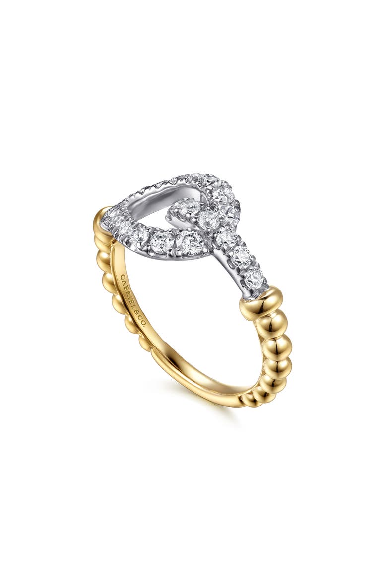 14k Gold Diamond Stirrup Ring, Alternate, color, 14K YELLOW/ WHITE GOLD