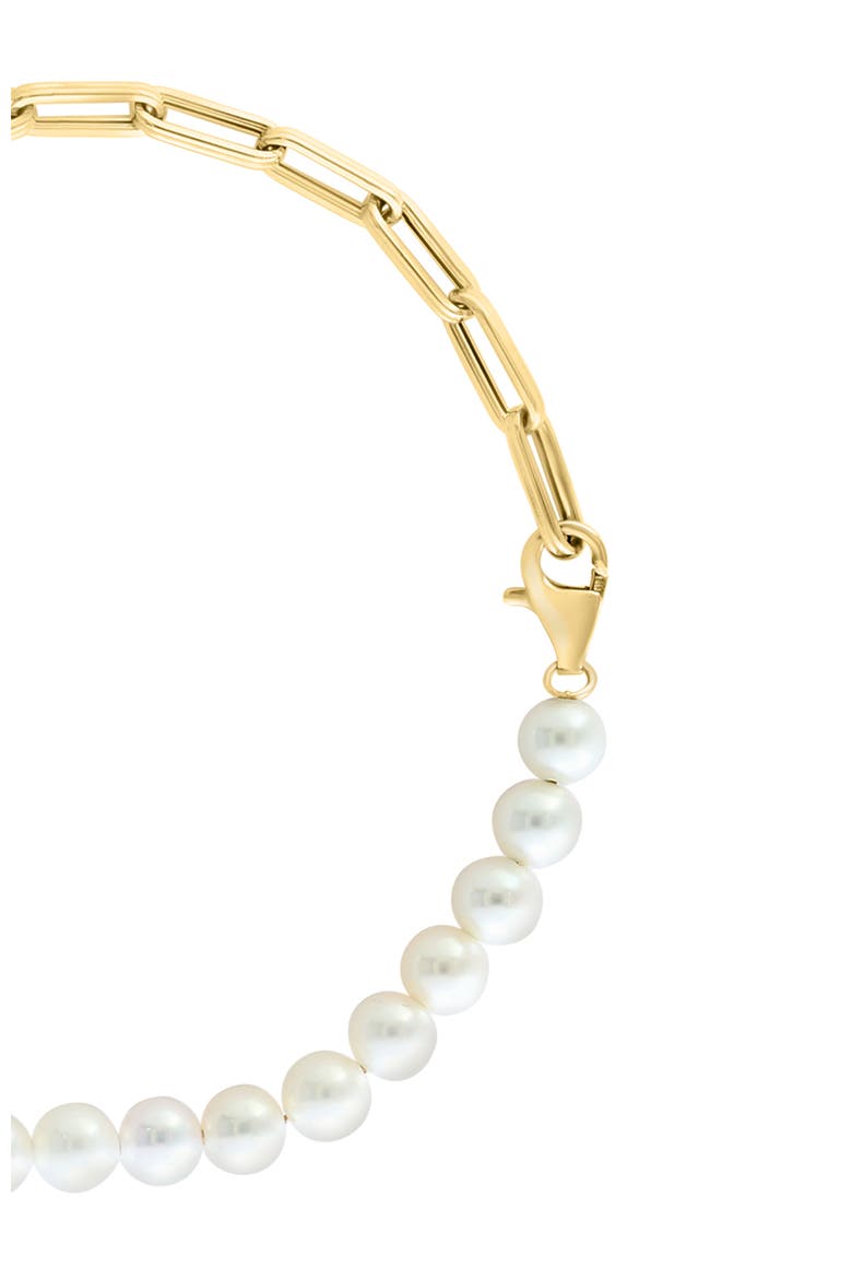 14K Yellow Gold Asymmetrical Paperclip Link & Freshwater Pearl Bracelet, Alternate, color, 14K Gold