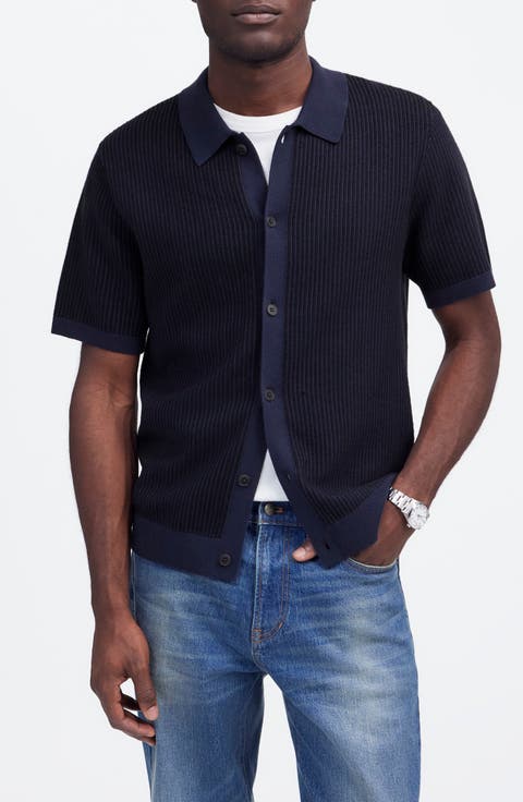 Tuck Stitch Short Sleeve Button-Up Shirt