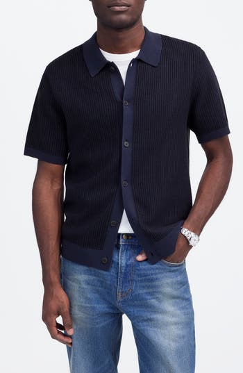 Madewell Tuck Stitch Short Sleeve Button-up Shirt In Blue